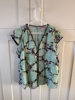NWOT Kate Spade Dahlia Bloom burnout flutter sleeve top in green/black floral XL