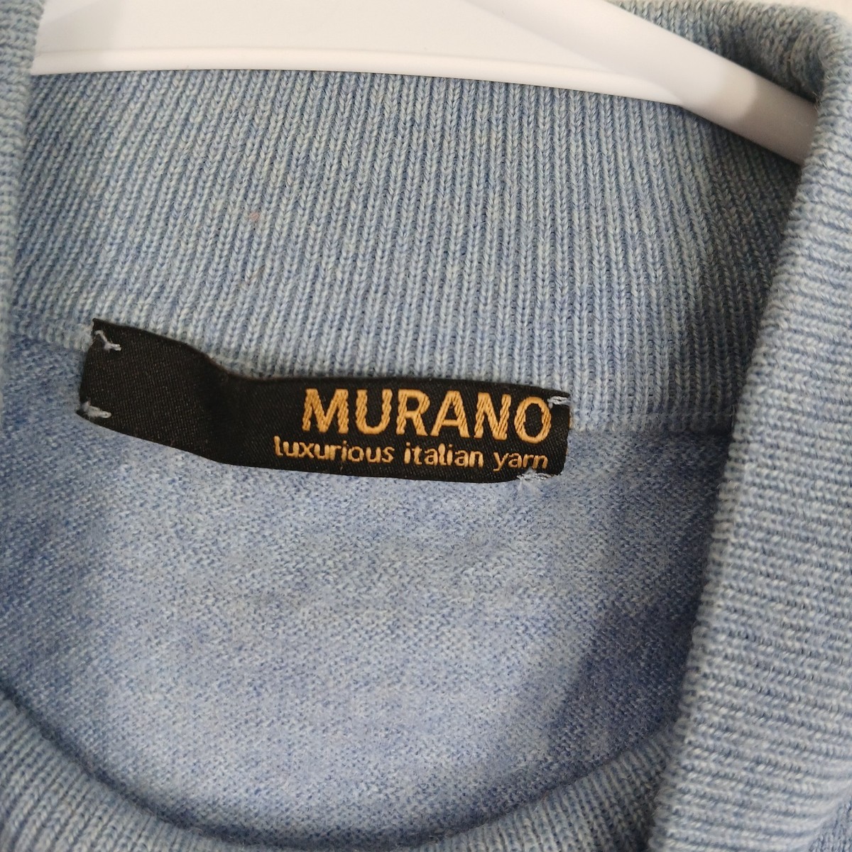 Murano Men’s Sweater L Gray Blue 100% Merino Wool Mock Neck Pullover View 3