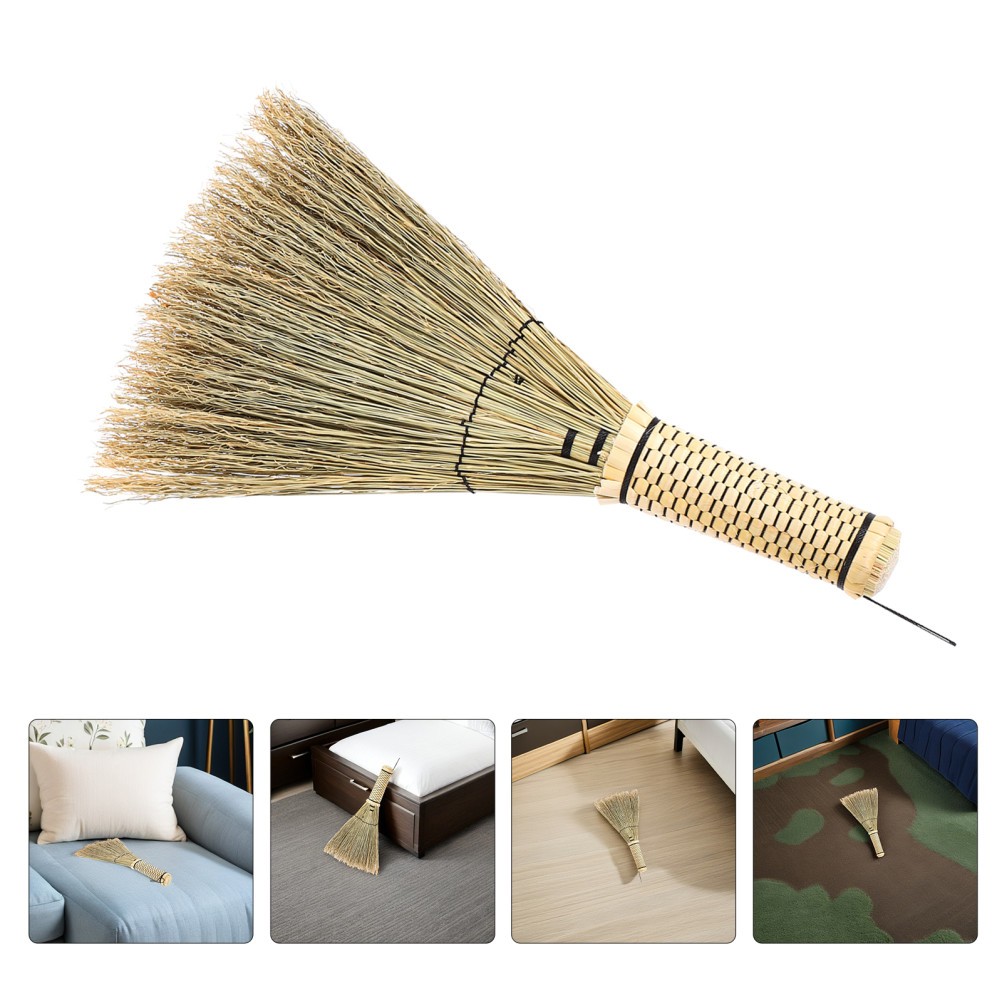 2 Pcs Broom and Dustpan Short Handled Kitchen Small Garden Straw