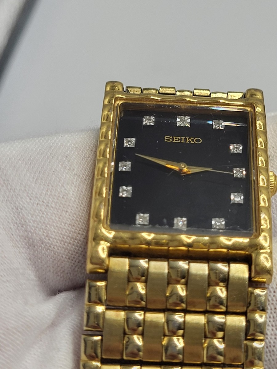 時計　真鍮 1990's Vintage Men's Seiko Unisex Diamond Gold Tank Quartz