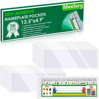 Meetory 36 Pieces 13.5  X 4.9  Upgraded Clear Nameplate Pocket Self-Adhesive Des