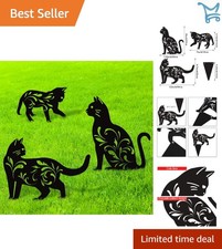 3 Pack Metal Cat Garden Statues Outdoor Yard Decor Silhouette Stakes