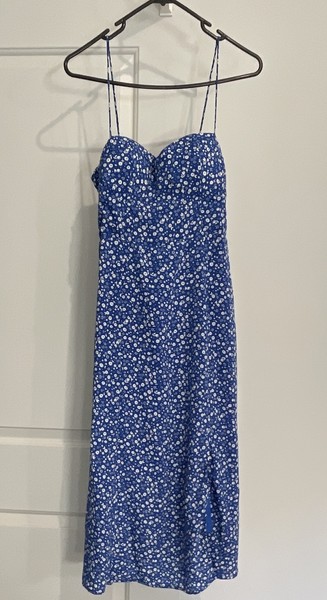 Hello Molly Blue & White Floral Sweetheart Strappy Midi Slip Dress AU 10