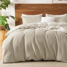 Waffle Weave Duvet Cover Set Queen Size,Soft Breathable 3pcs Comforter Cover Set