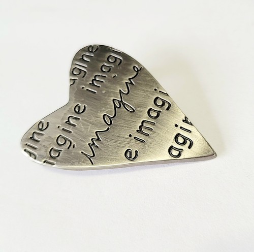 Sandra Magsamen Pewter Heart Imagine Engraved Brooch Pin Valentine Inspirational - Picture 5 of 5