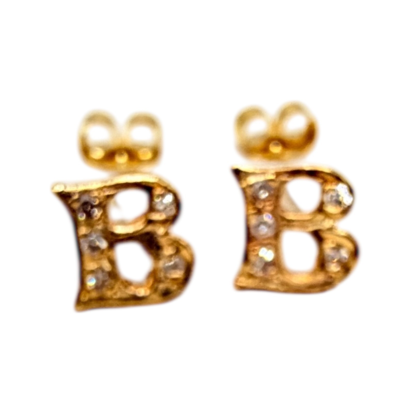 B Initial Letter Diamond Solid 14k Yellow Gold St… - image 3