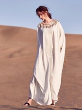 African Round Neck Tassels Dress Abaya Luxury Kaftan Muslim Women Evening Gown