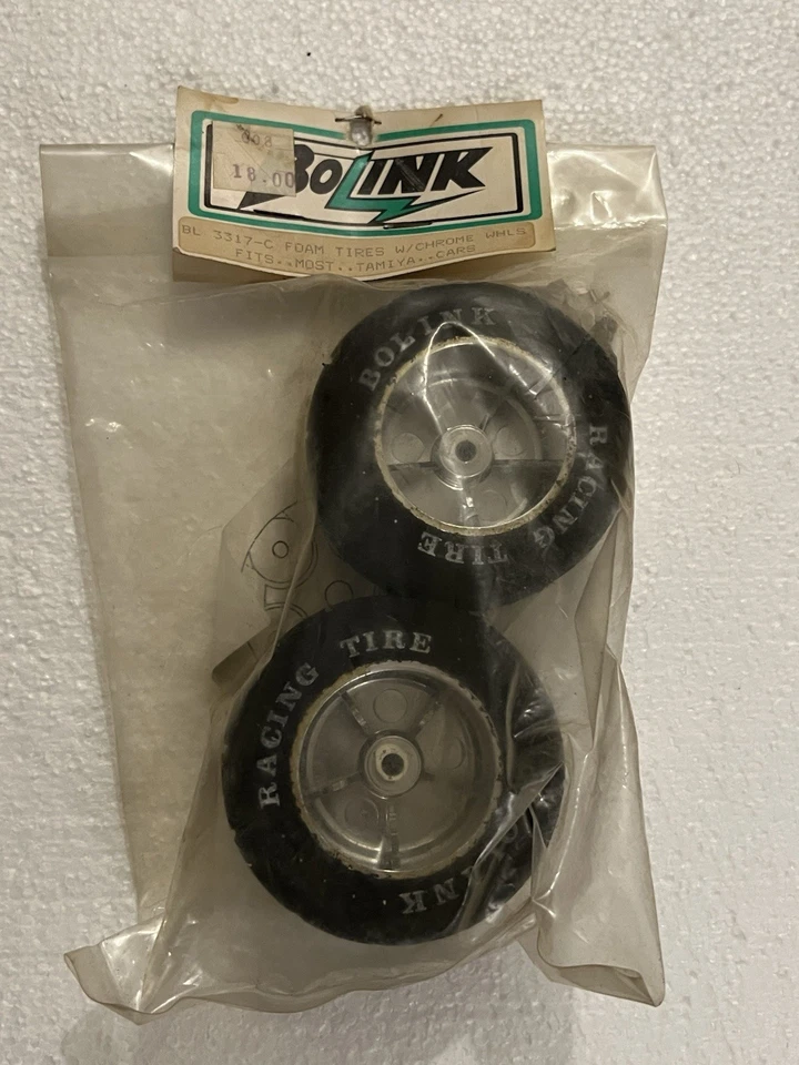 Bolink Tamiya Rear Wheel / Tires Set Foam Ribbed Chrome BL 3317-C NIB Vintage! - Image 3 of 4