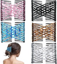 5 Pieces Magic Hair Comb Stretchy Double Comb Elastic Beaded Hair Clips for