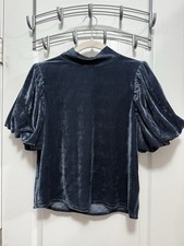 Free People Claudia Top Womens S Blue Velvet Puff Short Sleeve Whimsygoth EUC