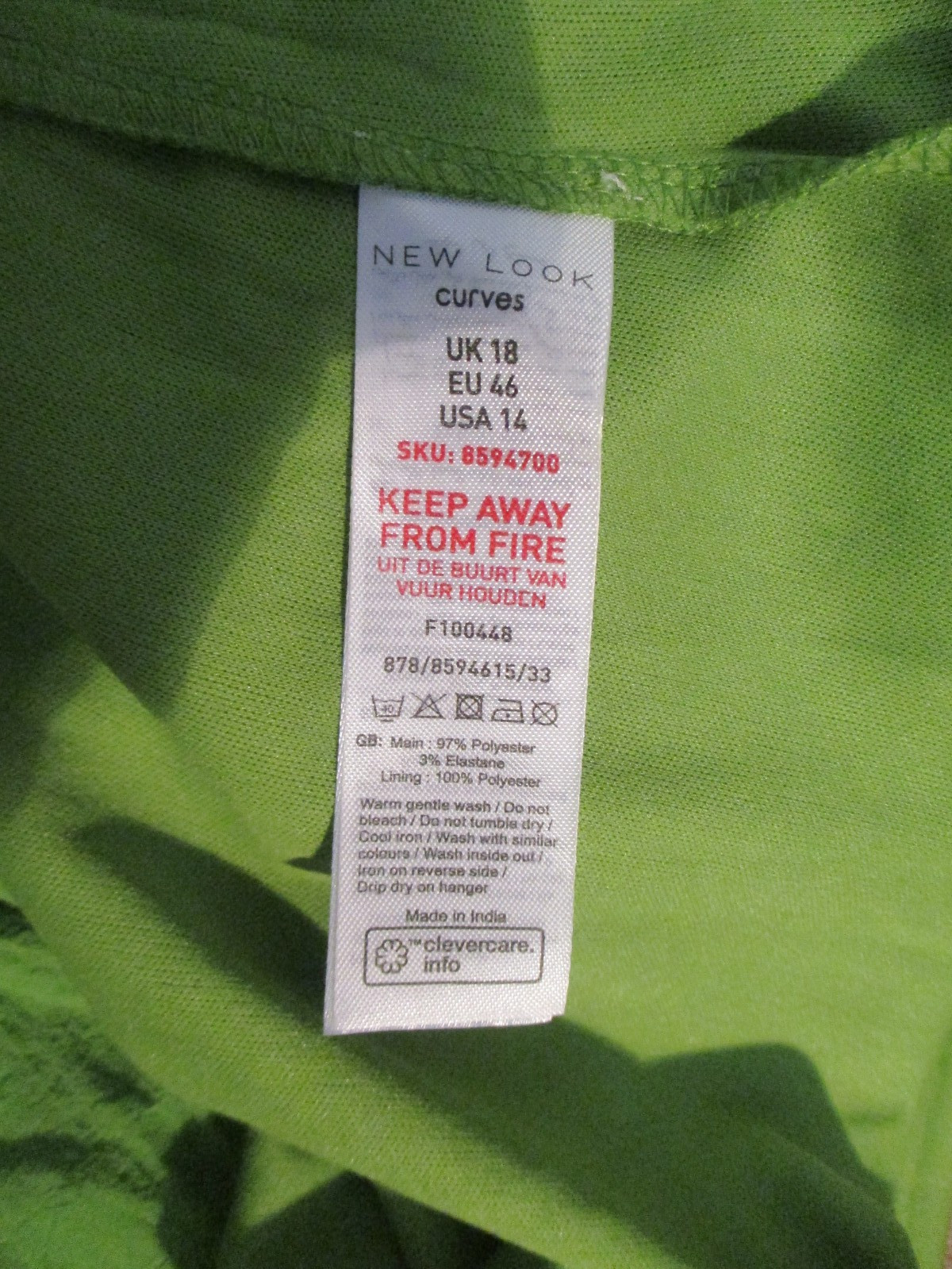 Women's NEW LOOK CURVES Green L / Sl Spring Summer Dress UK 18 BNWT RRP £25.99 image 2