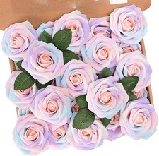 Artificial Flowers 25 PCS Fake Roses Wedding Bouquet Party Decor Rainbow Color