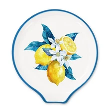 JarThenaAMCS 4.7inch Lemon Ceramic Spoon Rest Cyan Blue Yellow Lemon Flower S...