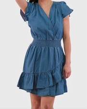 Michael Kors Flutter Sleeve Faux Wrap Ruffle Dress S NEW $155  MB98ZXS9HH