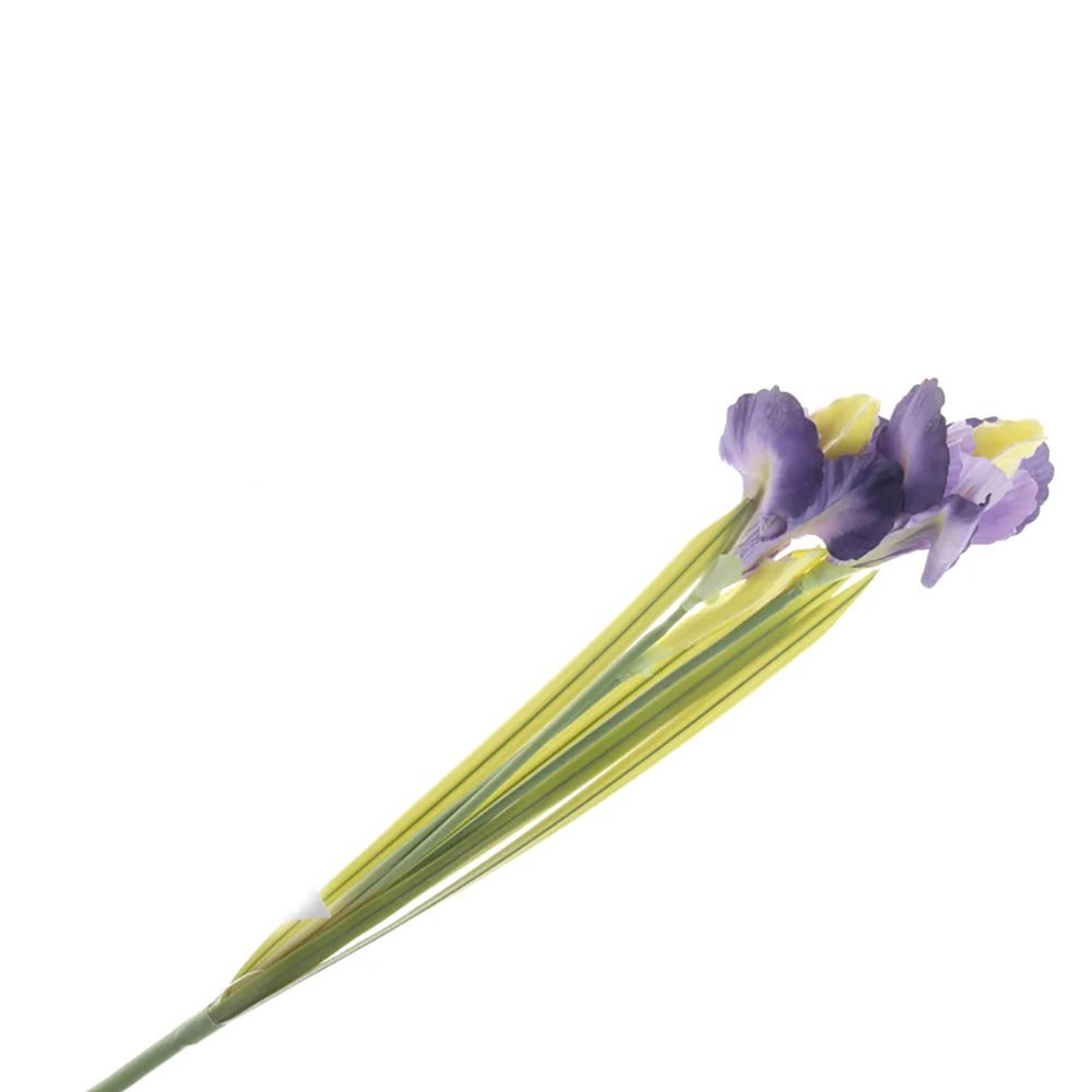 Faux Silk Artificial Iris Bunch Purple Yellow 3 Flower Heads 63cm