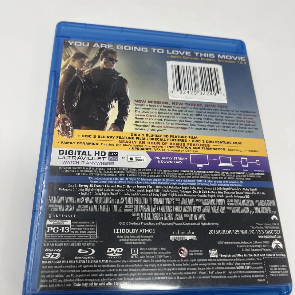 Terminator Genisys 3D  (Blu-ray 3D + Blu-ray + DVD, 2015) 3 Disc Set! - Image 2 of 4