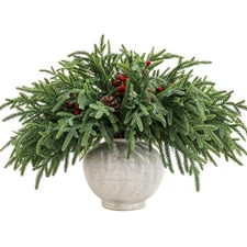 24 Pcs 18 Inch Real Touch Norfolk Pine Branches Christmas Greenery Stems with...