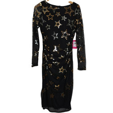 Vince Camuto Black Long Sleeve Mesh Dress with Sequin Stars Women's Size 8