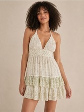 Free People Happy Hour Printed Mini Slip Dress Ivory Combo size M NWT