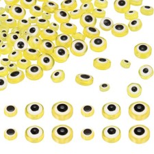 Evil Eye Beads, 150 Pcs 6mm/8mm/17mm Resin Flat Round Evil Eye Charm, Yellow