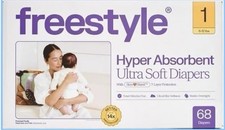 freestyle Hyper Absorbent Ultra Soft Diapers Size 1 6-12 lbs 68 Count White