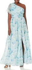 Womens Size 4 Aidan Mattox One-Shoulder Blue Flowy Maxi Dress