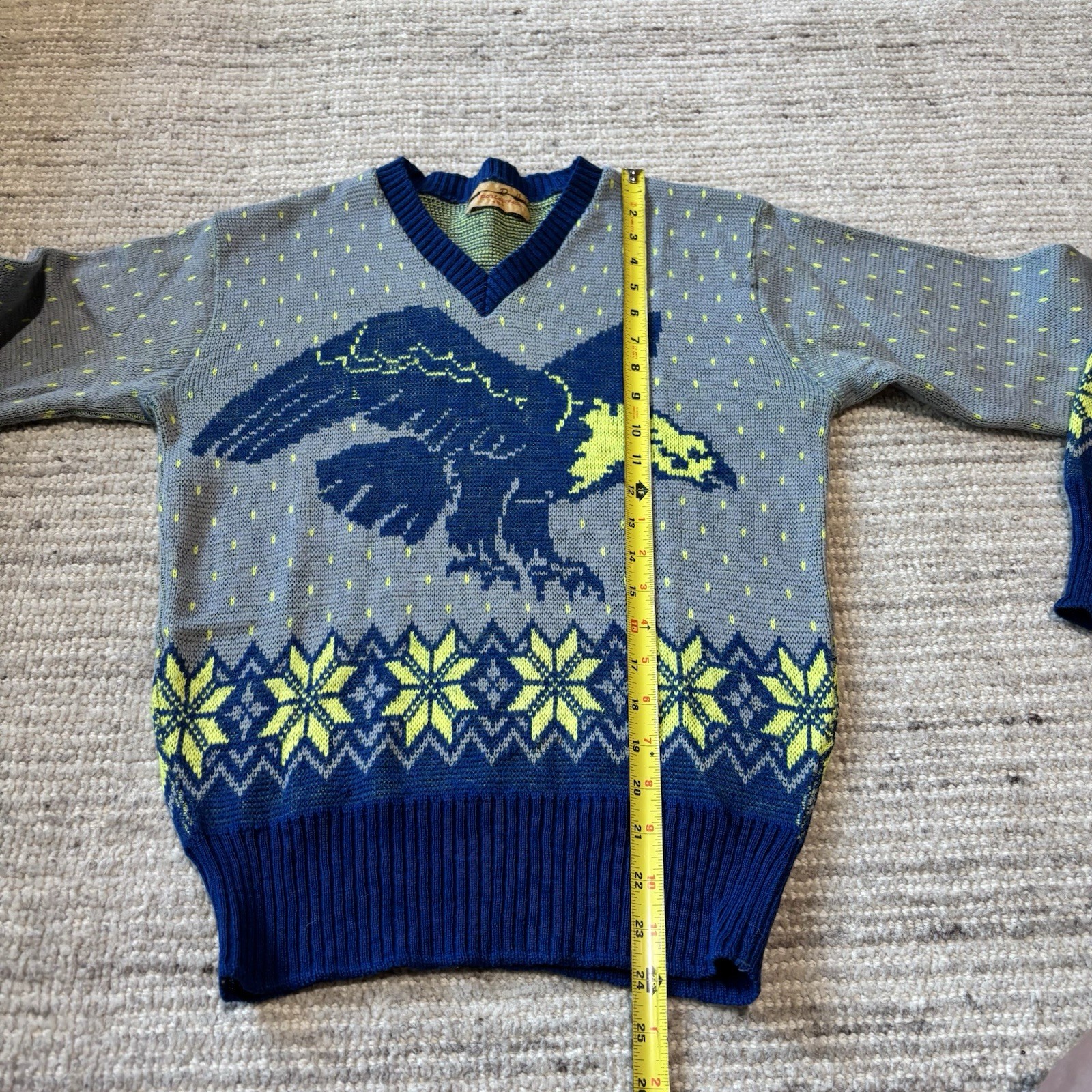 Vintage 40’s Novelty Animal Print Eagle Sweater Birdseye Ski Colors Small Rare