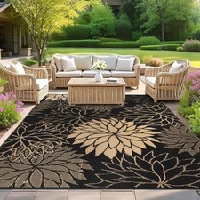 Boho Outdoor Rug Weatherproof Black 240x300cm Large Plastic Carpet Wen...