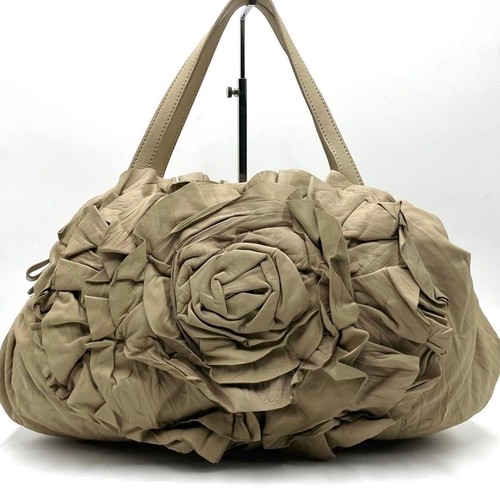 Valentino Garavani Leather Flower Motif Handbag Beige Tote Bag