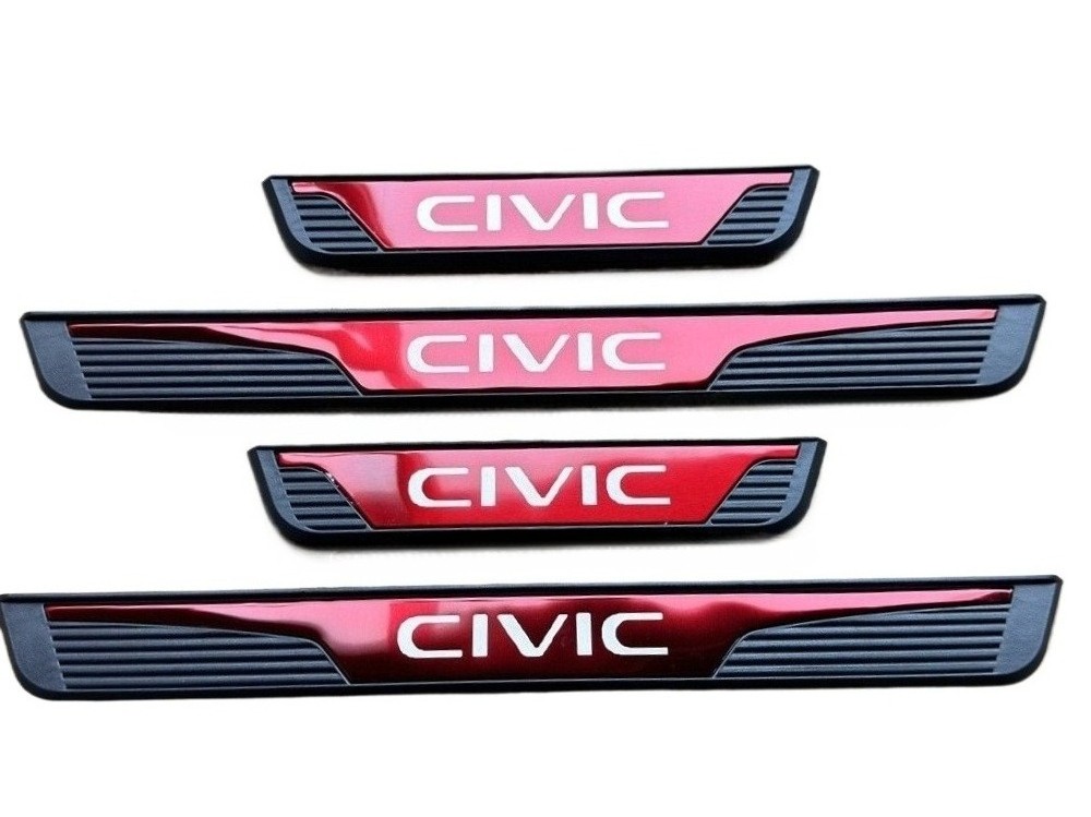 4Pcs Red Door Scuff Sill Cover Panel Step Protector for Honda Civic Accessories