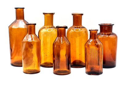 7 Antique Apothecary Bottles Brown Glass Medicine Bottles Mixed Lot Circa 1900 Hospital
