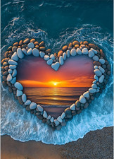 Beach Puzzles for Adults 1000 Piece, Ocean Heart Colorful Sunset