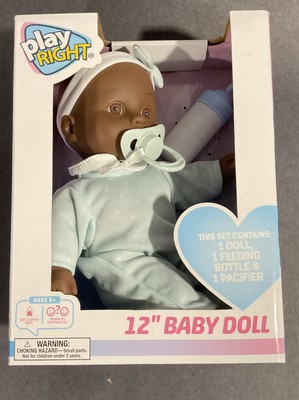 12'' Baby Doll Play Right with Blue and White Star Jumper Bottle and Pacifier