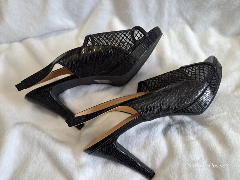 Tacones de malla negra. Talla 44. Elegante, punta abierta. Transmisión de CD Sissy Fem Foto 4 de 4