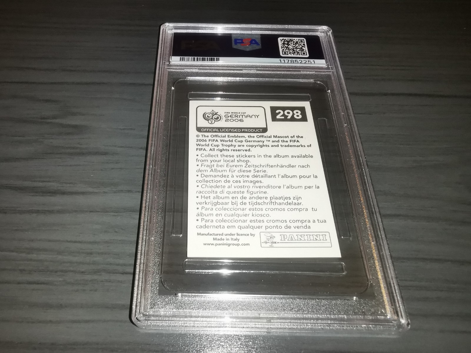 Cristiano Ronaldo Rookie 2006 Panini FIFA World cup Sticker PSA 9 #298 view 2