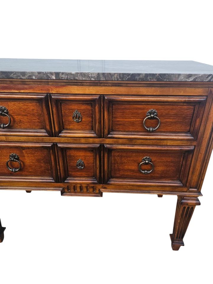 Ethan Allen Tuscany Marble Top Console Table Server Nightstand End Table - Image 3 of 4