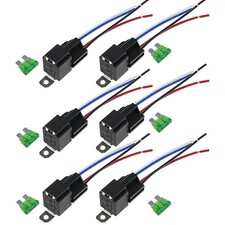 6Pcs  12V Automotive On/Off Fused Relay 30A 4-Pin with Holder Socket W/ Wire