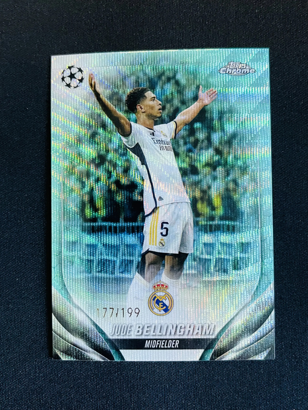 2023-24 Topps Chrome UEFA Jude Bellingham #112 Aqua Wave REF 177/199 AK001