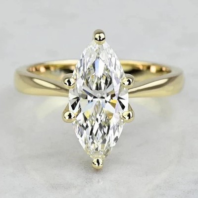 Authentifizierter 4 kt Marquise Lab Grown Diamantring IGI E F VVS 14 kt Gelbgold