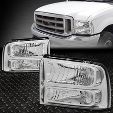 FOR 05-07 FORD F250 F350 SUPER DUTY CHROME HOUSING CLEAR CORNER HEADLIGHT LAMPS