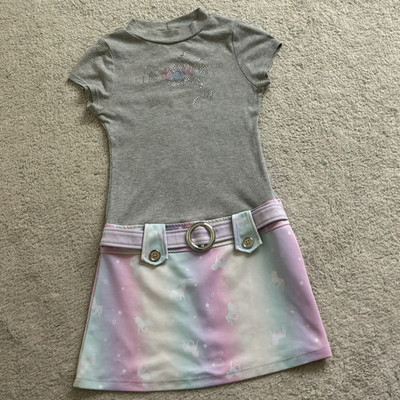 lilt Girls Size 12 Gray Tie-Dye Knit T-Shirt Dress Mock Neck Rhinestone