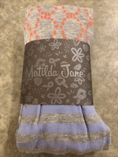 New Matilda Jane Girl's Multi Pattern Tights Orange Periwinkle Size 8-10