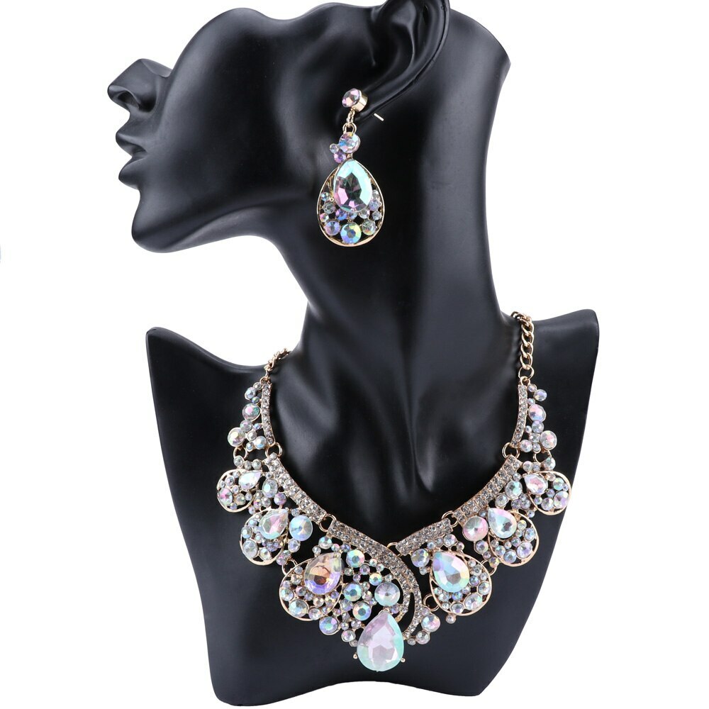 Women Gold Plated Crystal Brides Prom Party Costume Necklace Earring Jewelry  Set | eBay
