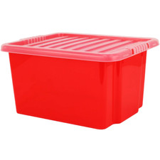 Red Plastic Storage Boxes with Lids Home Office Kitchen Stackable Box 24L Litres