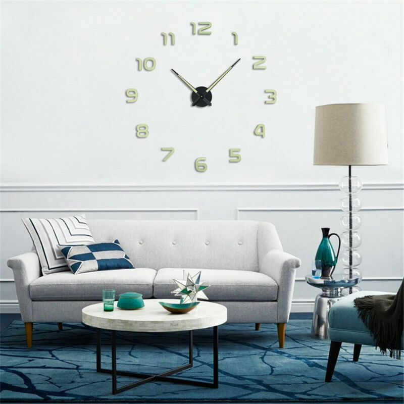 Large Luminous 3D DIY Wall Clock Glow In The Dark Quartz Home Decor