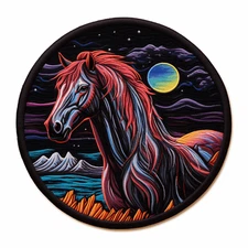 Horse Patch Iron-on Applique Farm Animal Badge, Moonlight Mare Pony Mustang