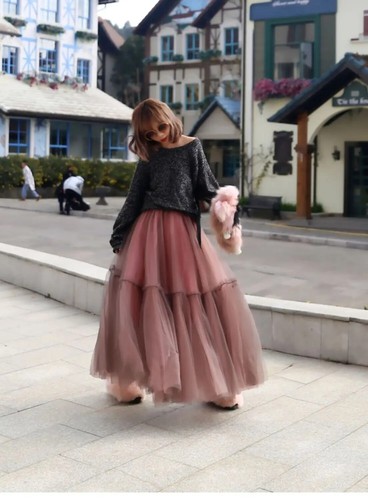 Three-layers Mesh Long Skirts Women High Waist Gown Skirt Fashion  Female Chic - Imagen 18 de 28