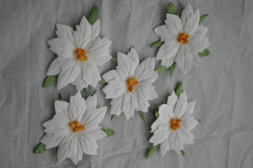 10 Large White Poinsettia 65mm/embellishments/craft/cardmaking/decoupage/decor - Picture 5 of 10