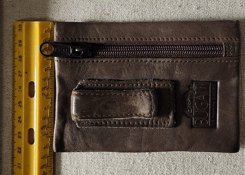 Vintage Bugatti Leather Brown Coin Purse Pouch Zip Close Belt Clip 4.5" x 3.25" - Picture 5 of 5