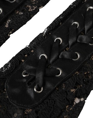 DOLCE & GABBANA Gloves Black Taormina Lace Elbow Length